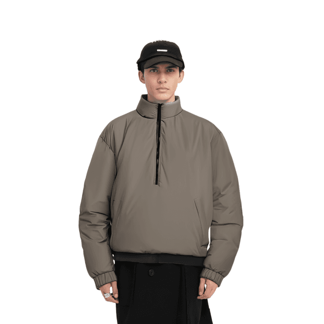 Fear of God Essentials SS22 Half Zip Puffer Desert Taupe Logo