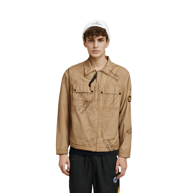 PALACE x C.P.Company FW22 Washed Cotton Shirt Jacket Stone Logo