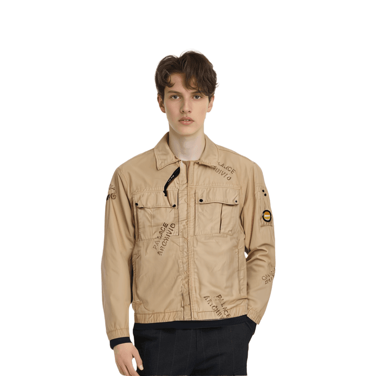 PALACE x C.P.Company FW22 Washed Cotton Shirt Jacket Stone Logo