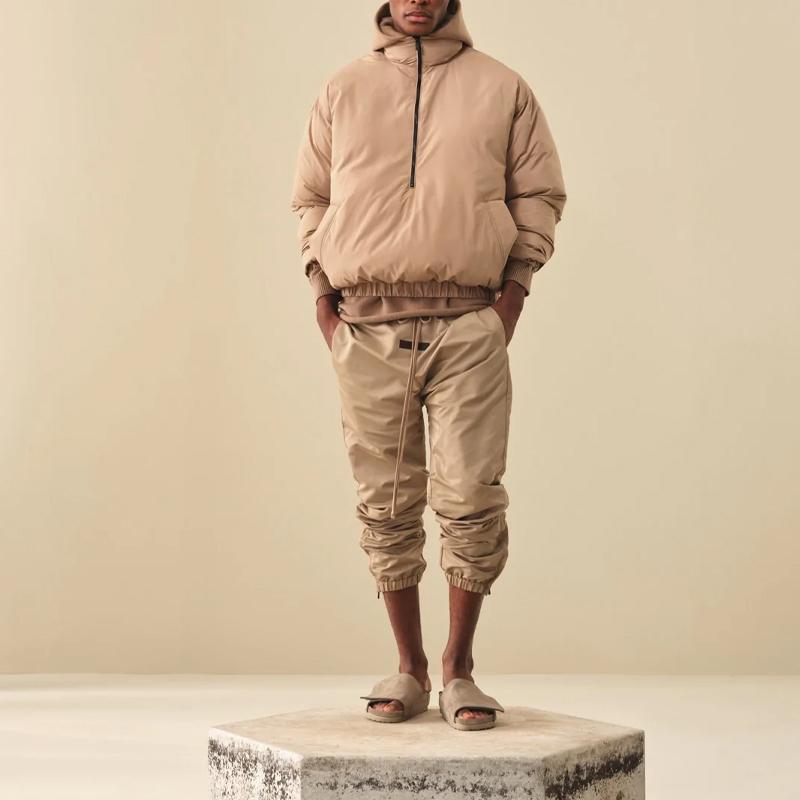 Fear of God Essentials SS22 Half Zip Puffer Desert Taupe Logo