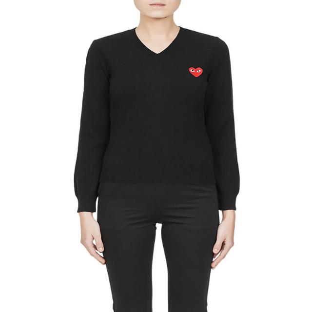 CDG Play Heart Logo Knit Sweater Black V