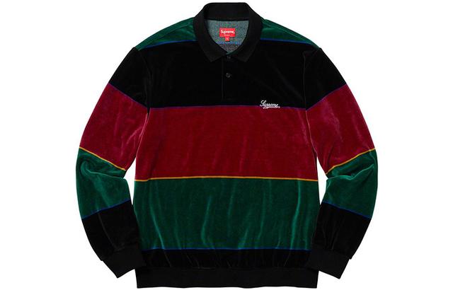 Supreme FW19 Week 13 Stripe Velour LS Polo Black Polo