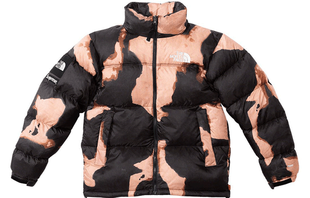 Supreme x THE NORTH FACE FW21 TNF Bleached Denim Print Nuptse Jacket