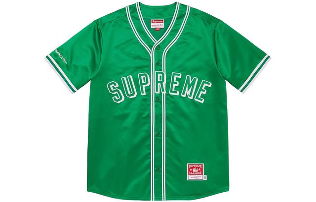 Supreme SS23 Week 1 x MITCHELL NESS SATIN BASEBALL JERSEY LogoT