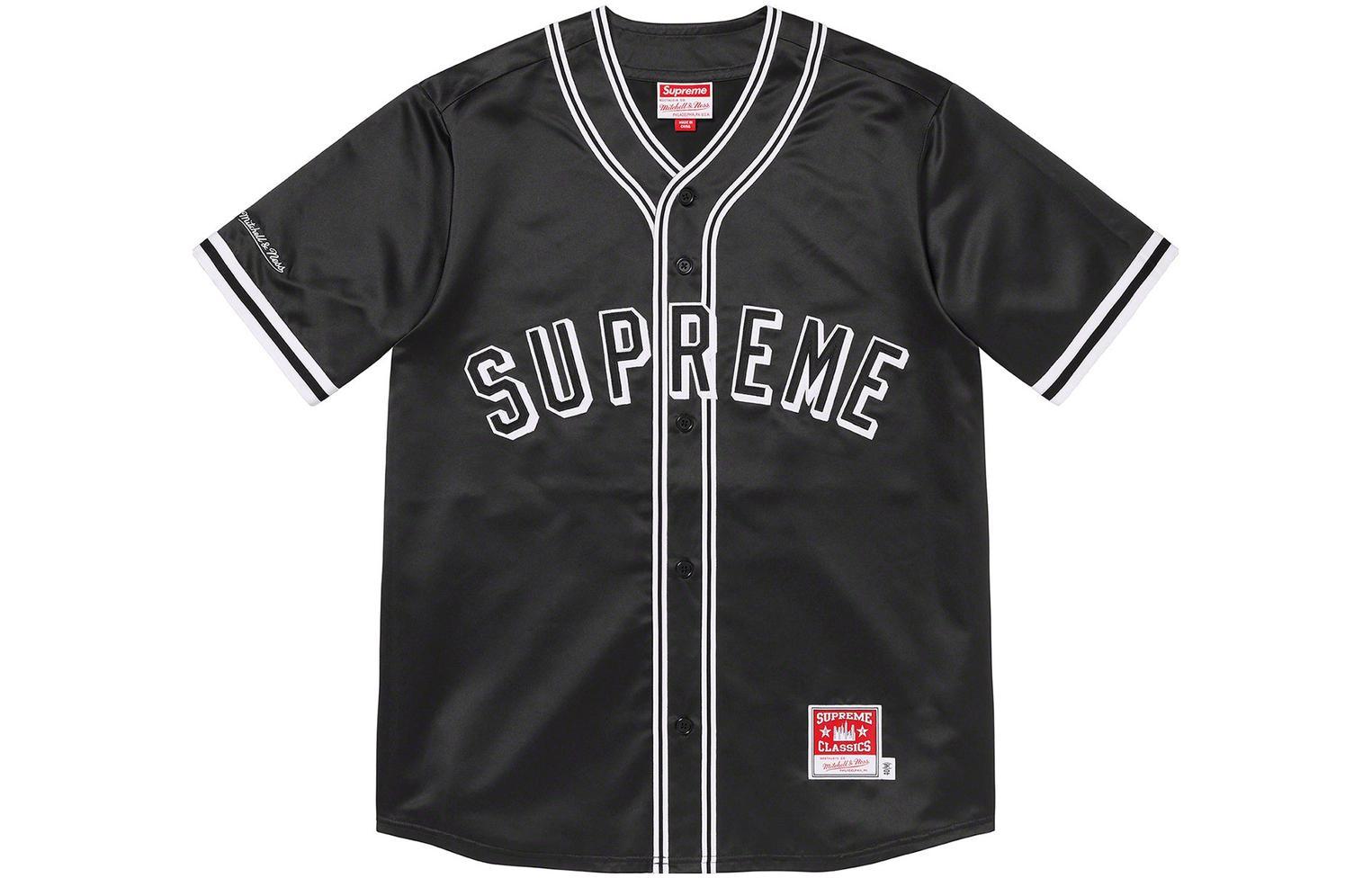 Supreme SS23 Week 1 x MITCHELL NESS SATIN BASEBALL JERSEY LogoT