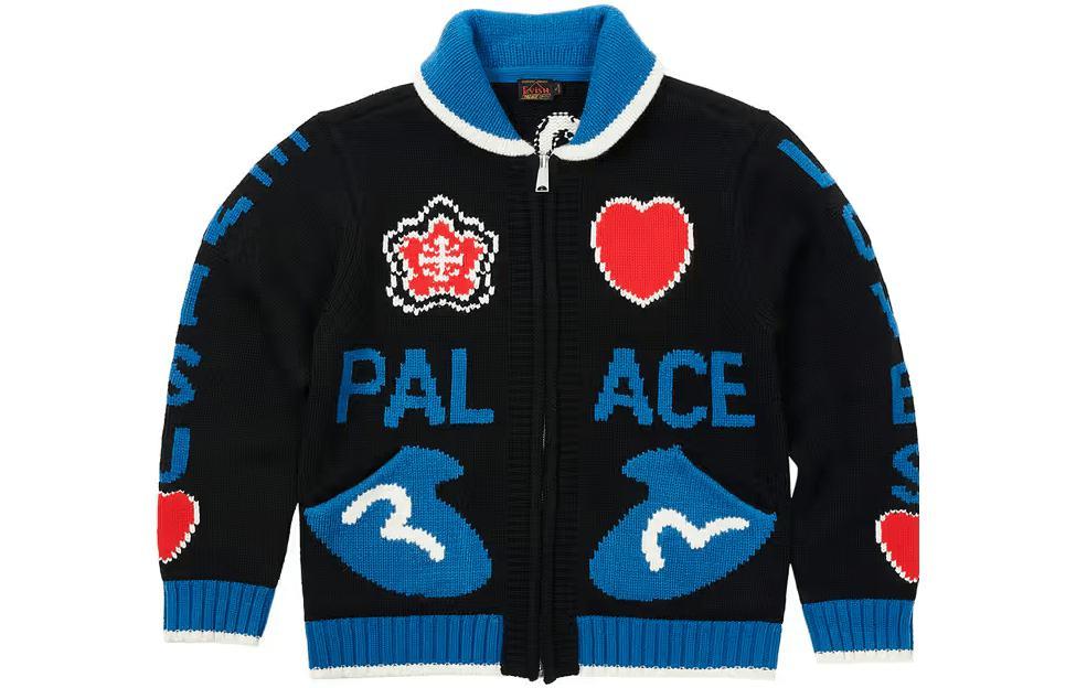 PALACE x EVISU 3.0 SS23 PALACE EVISU COWICHAN KNIT BLACK Logo