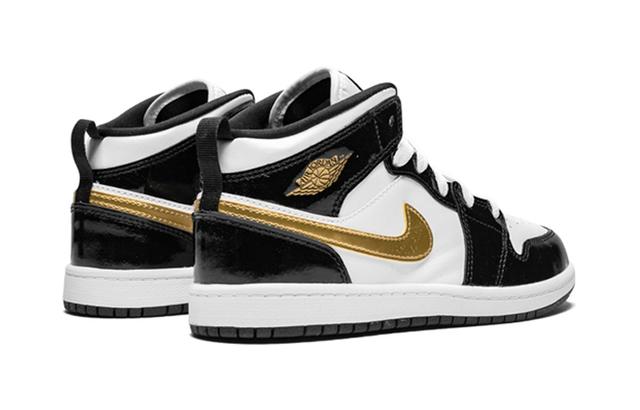 BP Air Jordan 1 Mid Patent Black White Gold