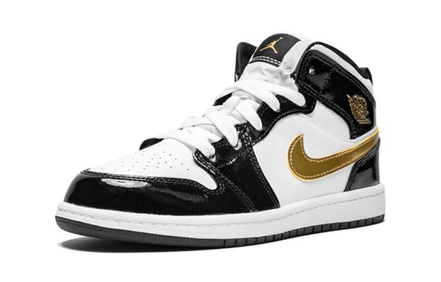 BP Air Jordan 1 Mid Patent Black White Gold