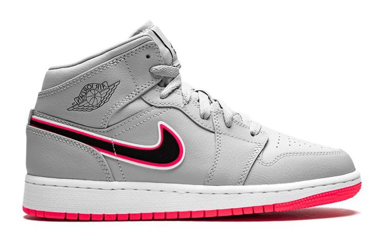 Jordan Air Jordan 1 Mid Wolf Grey Racer Pink Black GS