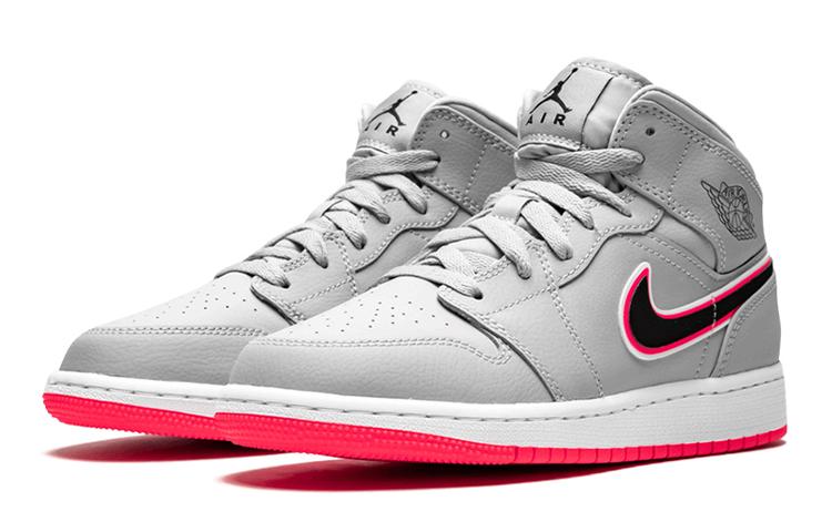 Jordan Air Jordan 1 Mid Wolf Grey Racer Pink Black GS