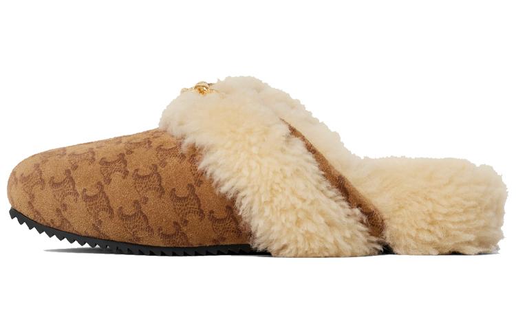 CELINE Fur Slides Triomphe