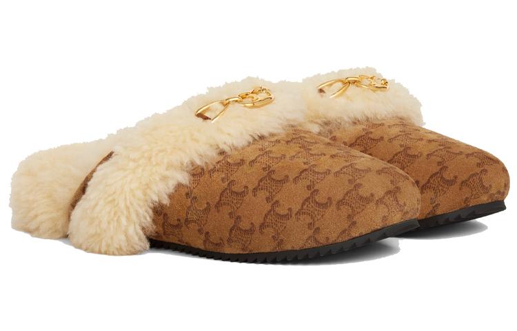 CELINE Fur Slides Triomphe