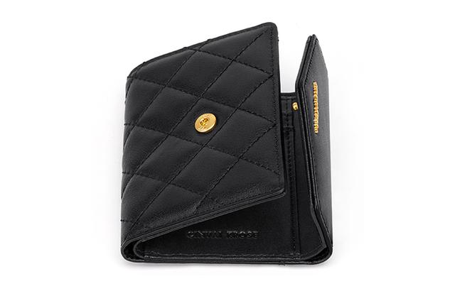辛瓦伊·克洛斯 高级感时尚百搭小巧轻便 牛皮 短款折叠零钱包卡包证件包手拿包钱夹钱包 女款 黑色