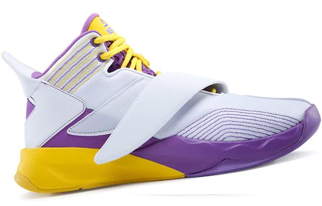 匹克 速度系列 织物合成革 魔术贴 减震防滑耐磨 中帮 实战篮球鞋 男款 白紫金