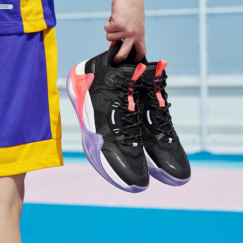 鸿星尔克 织物 减震防滑耐磨 低帮 篮球鞋 男款 黑紫
