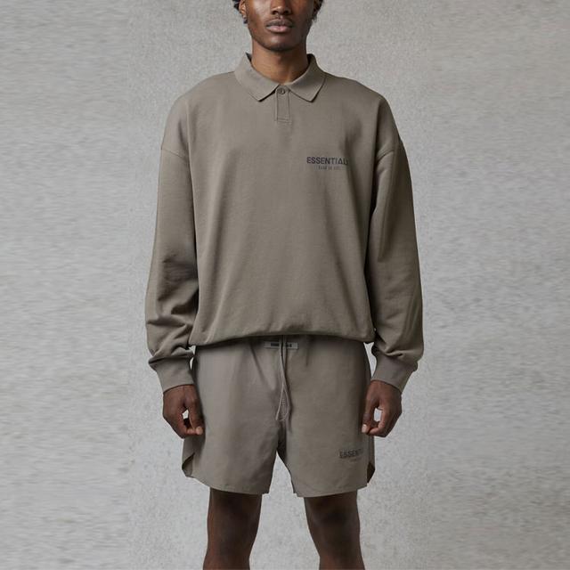 Fear of God Essentials FW20 Long Sleeve Polo Shirt Taupe LogoPolo